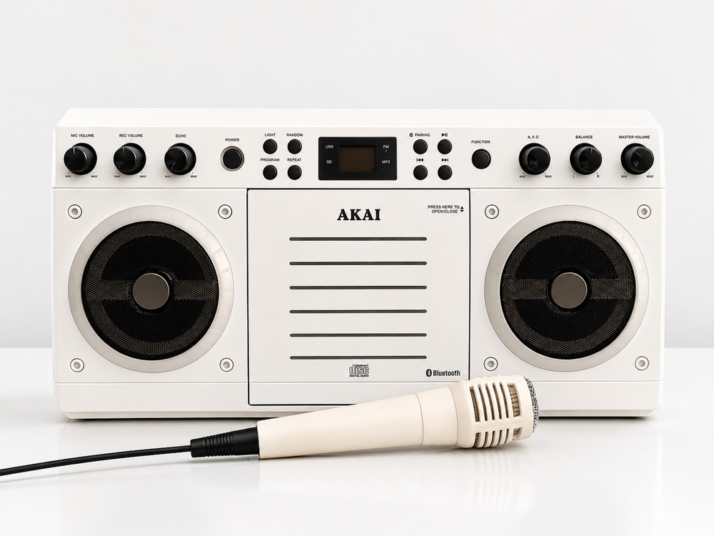 AKAI Bluetooth Karaoke System with Light Effects w/ Power Cord & Mic - KS303W-BT